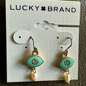 Evil eye crystal and pearl dangle earring Lucky 🍀 brand